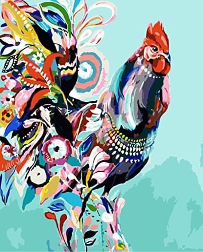 DIY Oil Painting Paint by Number kit Wall Art -Colorful Cock Animal 16x20inch