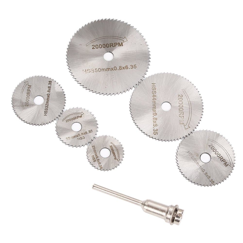 6pcs HSS Rotary Tool Circular Saw Blades Cutting Discs Mandrel for Dremel Cutoff W Connecting Rod
