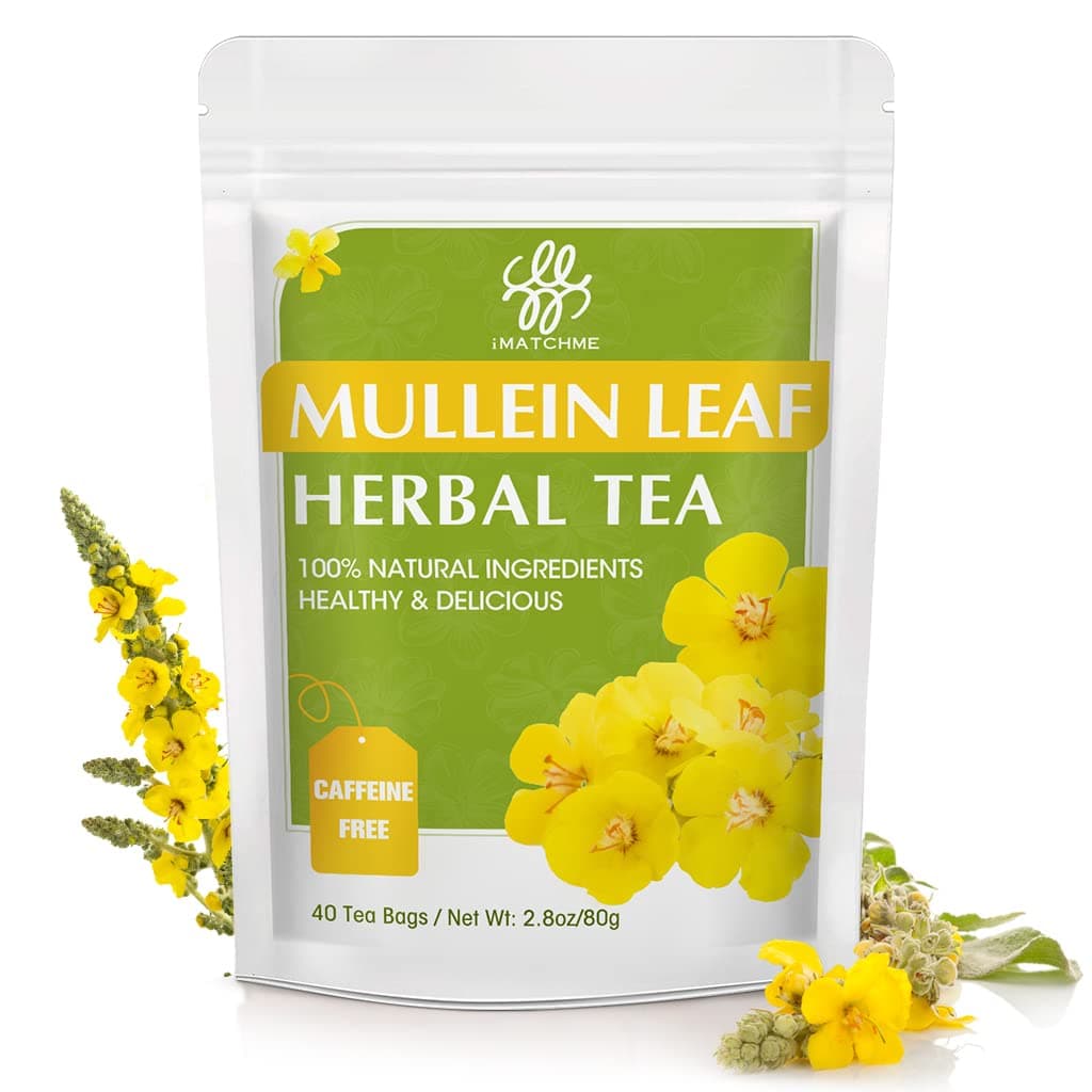 Mullein Leaf Tea, Mullein Tea Bags for Lung Cleanse, Respiratory Support and Mucous Membranes, Herbal Tea Caffeine Free, Non-GMO, 40 Tea Bags