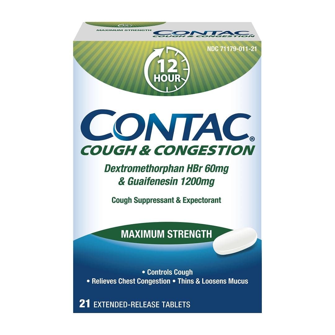 Contac Cough & Congestion Maximum Strength Controls Cough, Thins And Loosens Mucus, Guaifenesin & Dextromethorphan HBr, Extended Release Tablets, 21 Count
