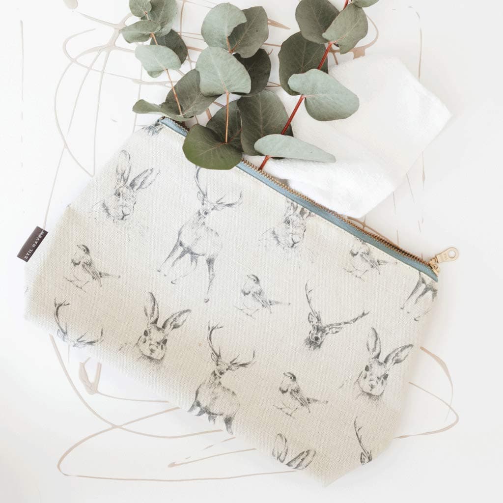 Quality Large Toiletry Wash Gym Travel Bag, In The Wild Animal Print Design - Linen/Cotton Waterproof Lining 33cm x 20cm Made in UK