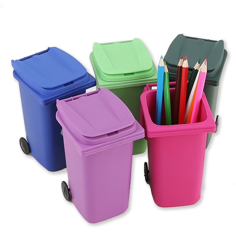 Mini Trash Bin Desktop Organizer Trash Can Pencil Holder Garbage Cans with Wheels for Home Office (Green)