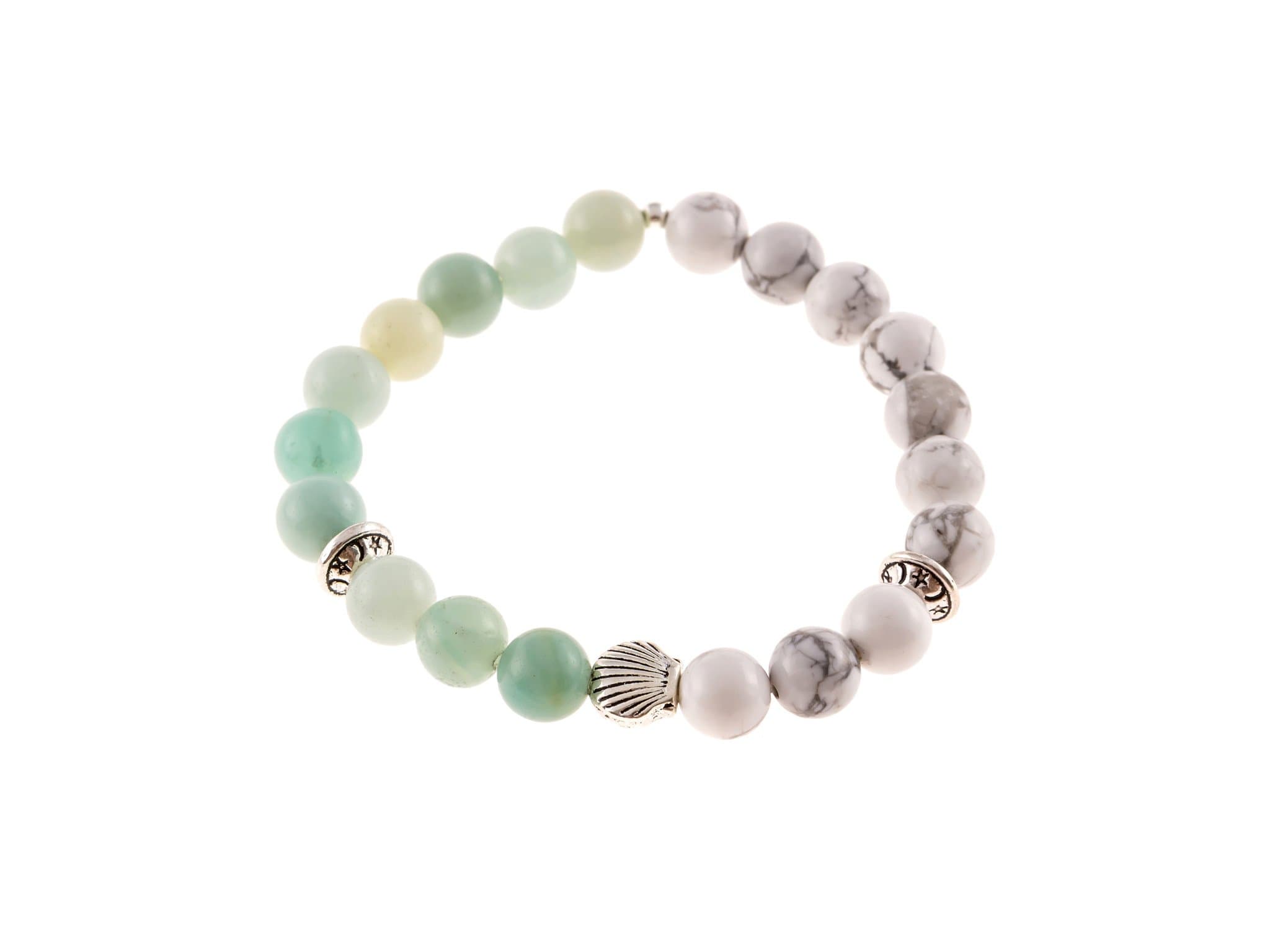 DivinityLA Seashell Bracelet Women 8mm Stone Beads Bracelet Elastic Natural Stone Sea Life Awareness Bracelet Bangle