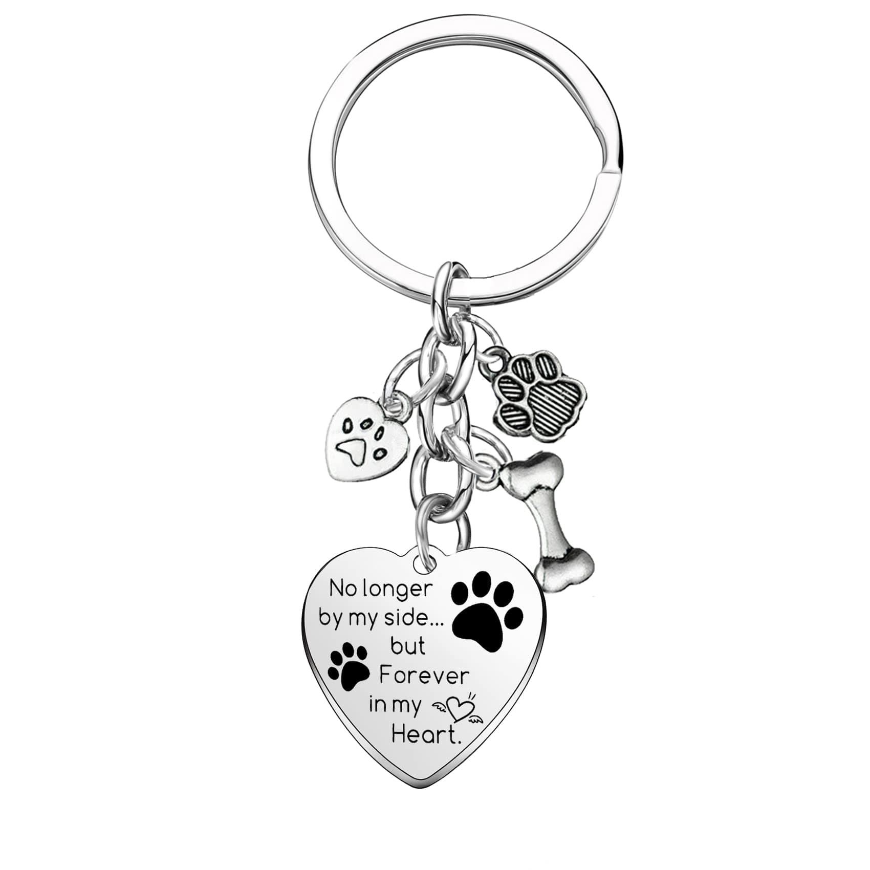 Dog Memorial Gifts Pet Memorial Keychain No Longer by My Side Forever in My Heart Key Chain Loss of Dog Gifts Paw Prints Charm Sympathy Gift