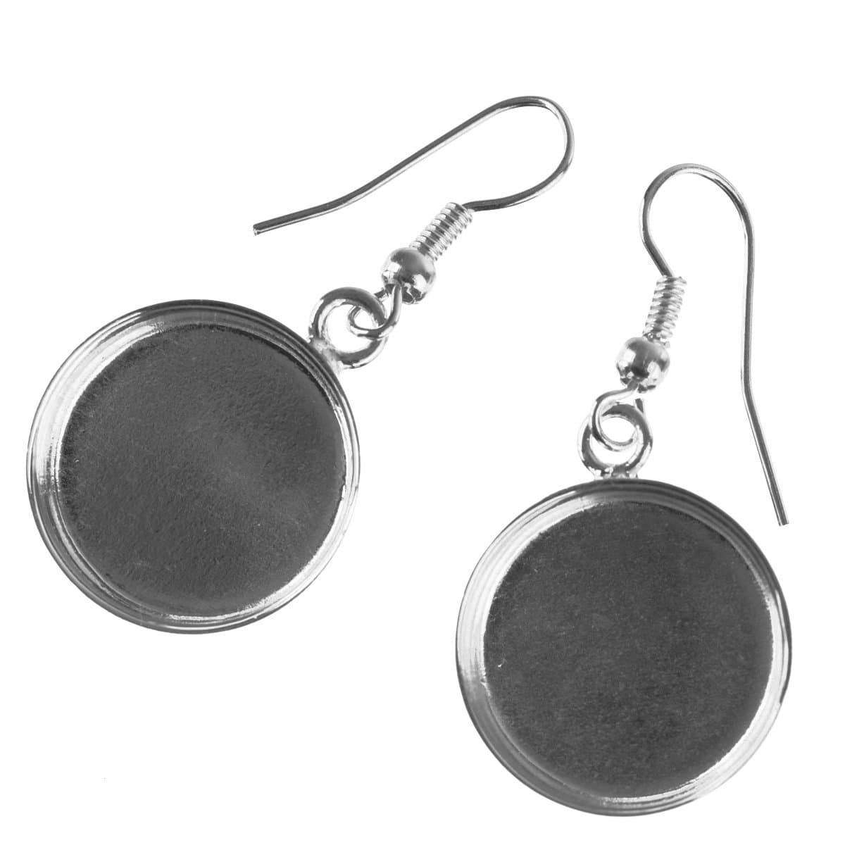 Pair of Silver Plated Dangle Earring Bezel, Circle, 0.69-Inch
