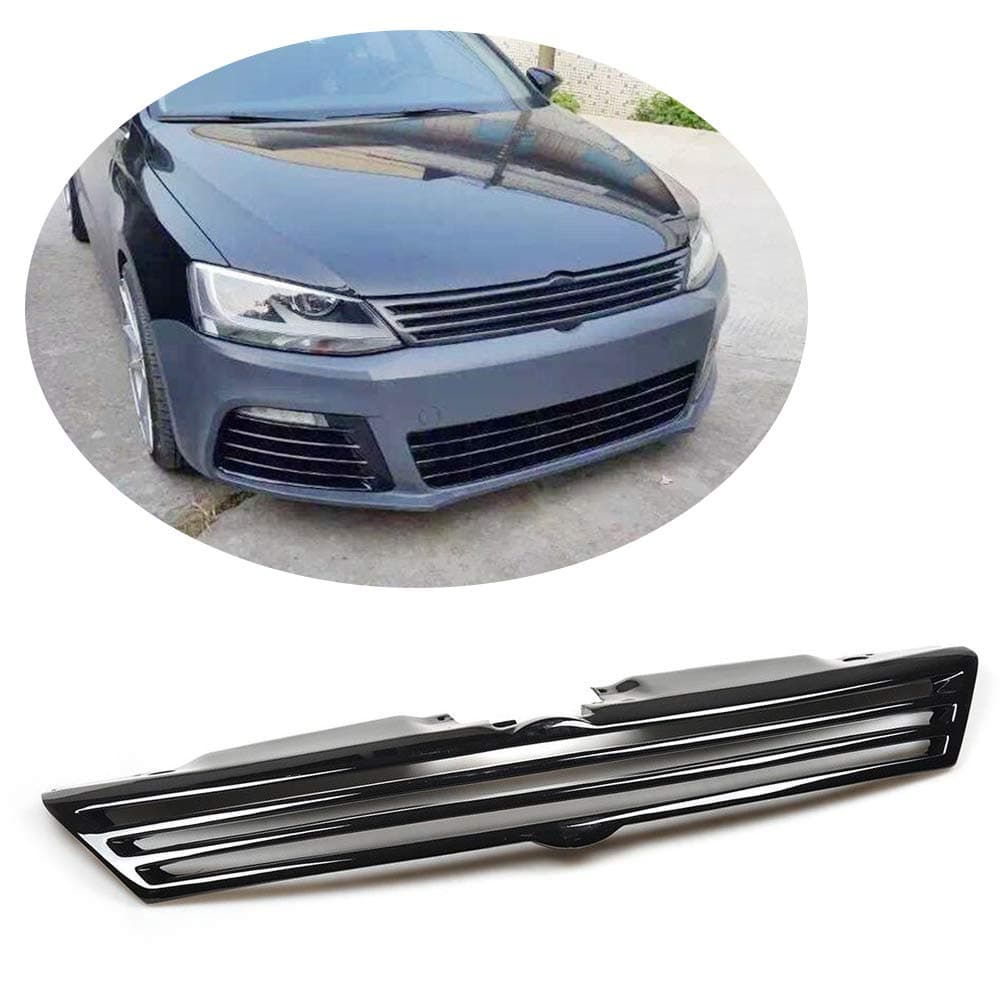 MCARCAR KIT Front Grille Compatible with Volkswagen VW Jetta MK6 Sedan Pre-facelift 2012-2015 Replacement Front Bumper Grill Cover Trim Body Kit Factory (Gloss Black Fiberglass FRP)