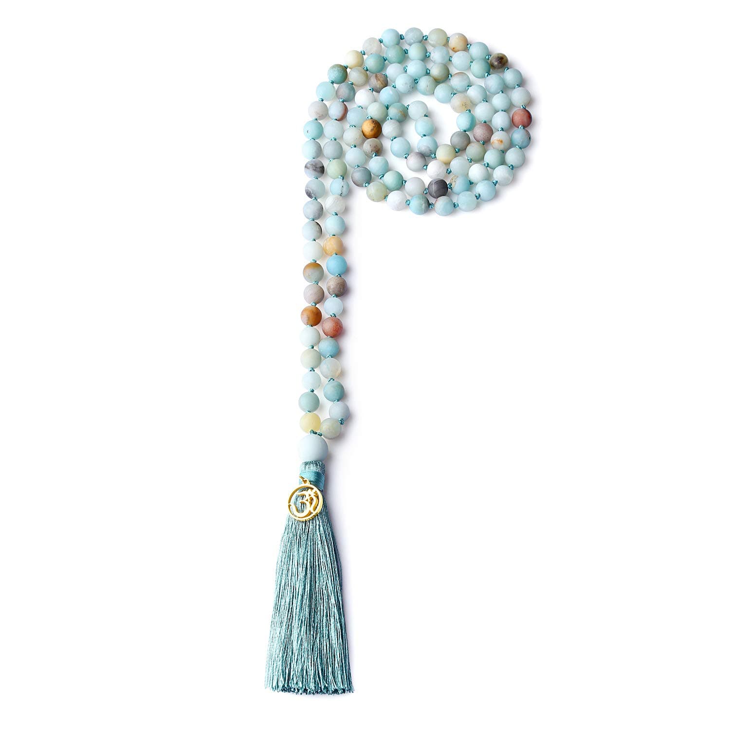 OM Charm Hand Knotted Tassel 108 Mala Beads Necklace