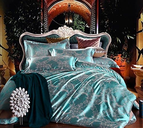 Gorgeous 4 Piece Beding Set, Luxury Jacquard Dark Green Bedding Ensembles, Quality Cotton & Polyester Bed Sets, Full/Queen Size, Duvet Cover 80x91 inches (200x230 cm)