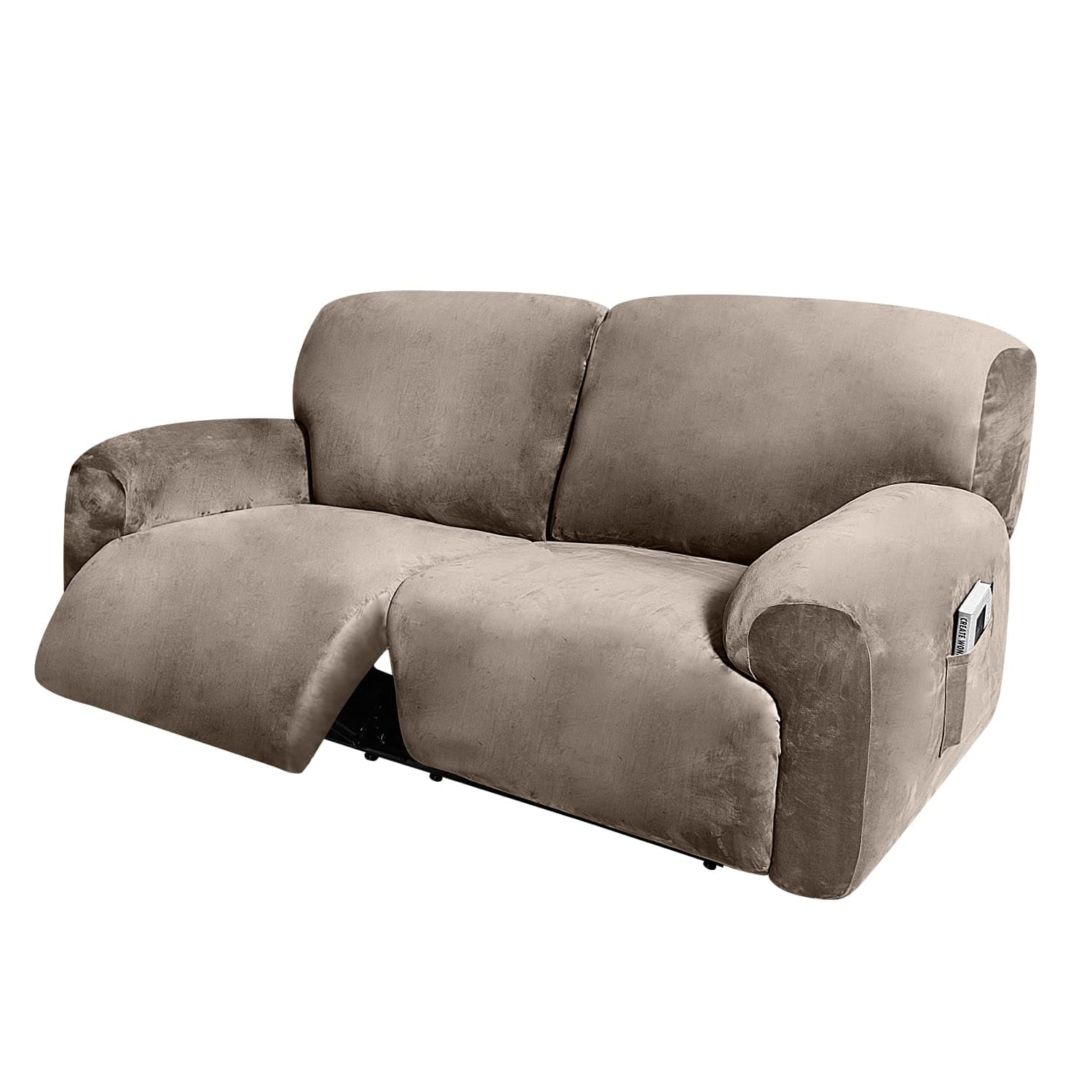 Extra Wide 75" - 90", Reclining 2 Seater Sofa, Extra Wide Reclining Love Seat Slipcover, 6-Piece Velvet Stretch, Reclining Sofa Covers, Thick, Soft, Washable (Taupe)