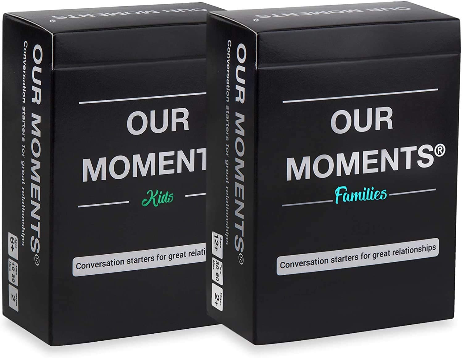 OUR MOMENTS Parents Bundle: 200 Thought Provoking Conversation Starters for Parent-Child Relationship Building - Fun Car Travel, Road Trip Card Questions Game for Families (2 Decks: Kids + Families)