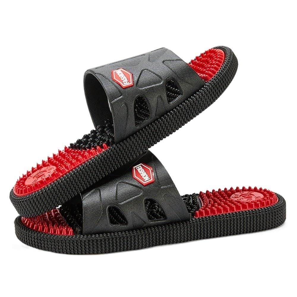 Men Acupressure Massage Slippers For Plantar Fasciitis, Foot Reflexology Sandals Arthritis Neuropathy Pain Relief Non-Slip Home Shower Massage Shoes Stress Relief Gifts (Color : Red, Size : 44 EU)