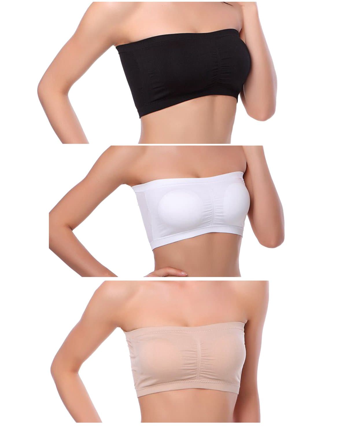 Venbond3-4Packs Women's Seamless Bandeau Crop Tube Top Bra Strapless Padded Bralette