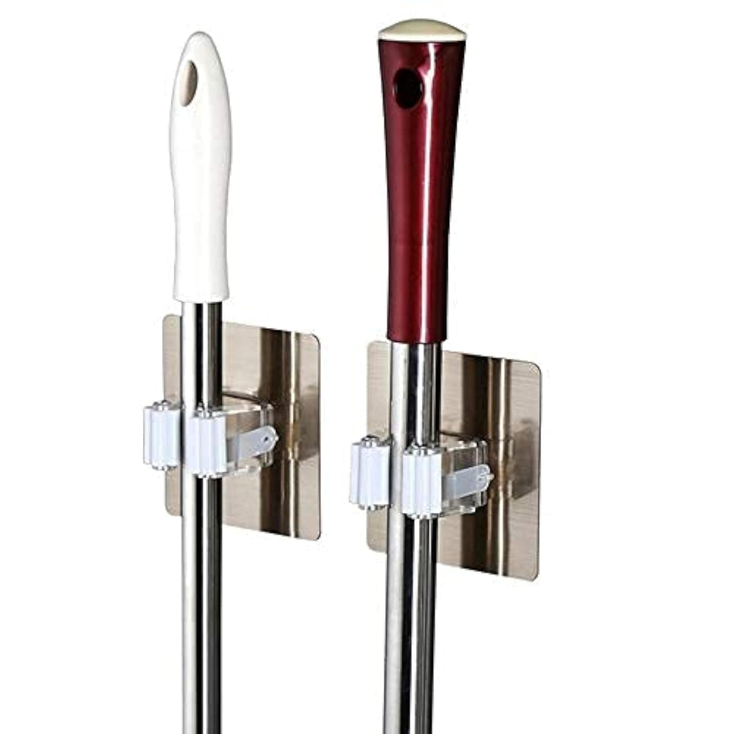 Broom Mop Holder, Broom Gripper Holds Self Adhesive Reusable No Drilling Super Anti-Slip, Wall Mounted Storage Rack Storage & Organization for Your Home, Kitchen and Wardrobe (2)