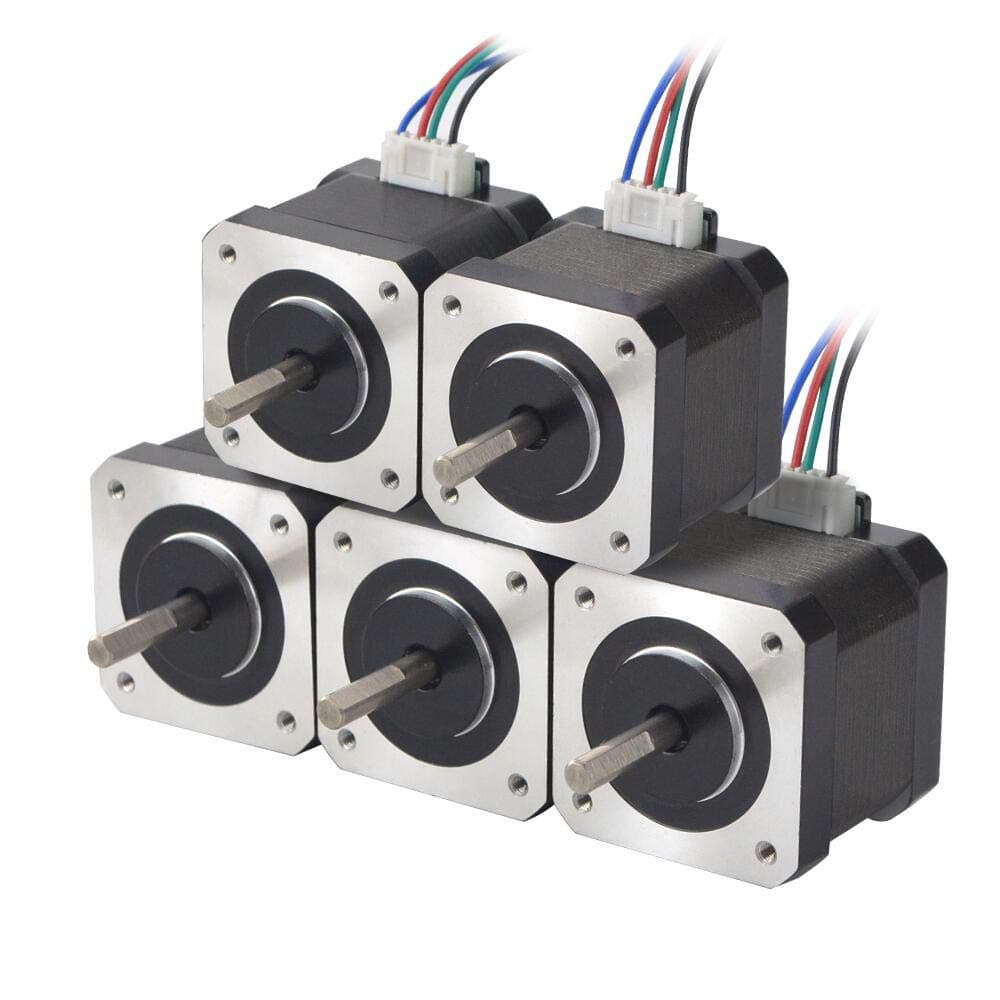 STEPPERONLINE 5PCS Nema 17 Stepper Motor 1.5A 12V 45Ncm (63.74oz.in) 4-Lead 39mm Body W/ 1m Cable and Connector for DIY CNC/ 3D Printer/Extruder