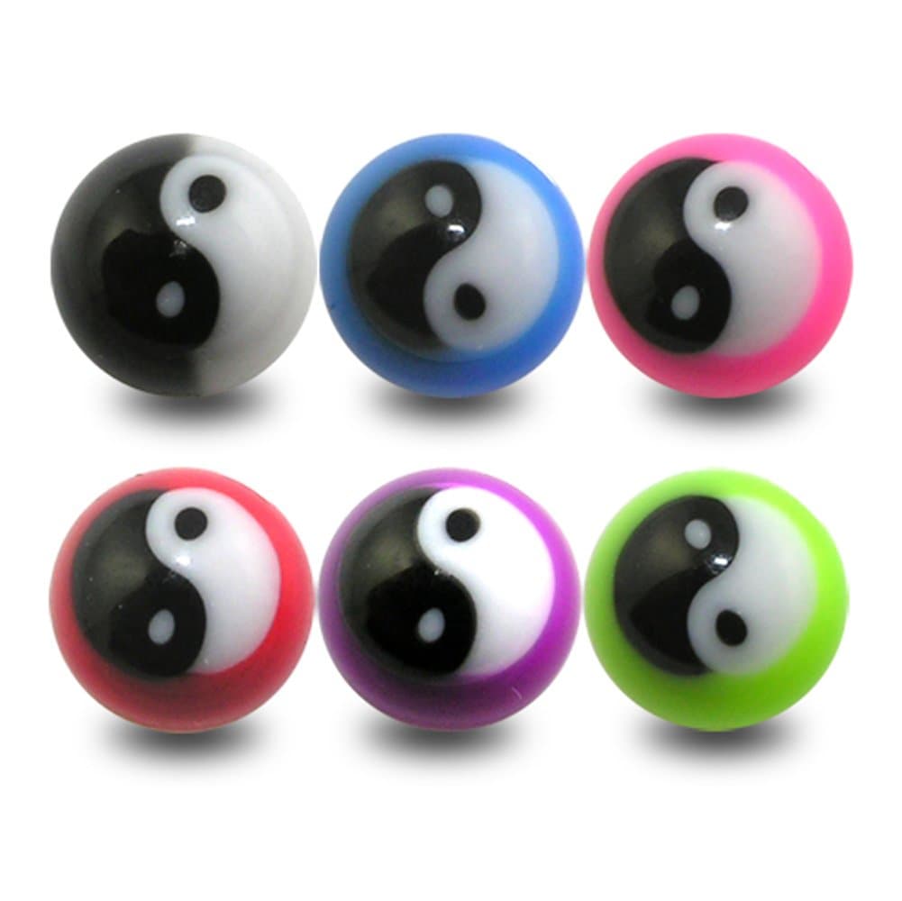 Straight Barbells 10 Pieces (5 Pairs) Mix Color Pack of UV Fancy Yin Yang Threaded Ball