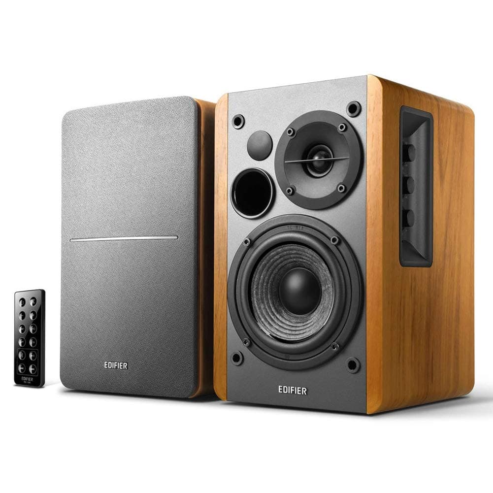 R1280DB Powered Bluetooth Bookshelf Speakers - Optical Input - Wireless Studio Monitors - 4 Inch Near Field Speaker - 42W RMS - Wood Grain Brown