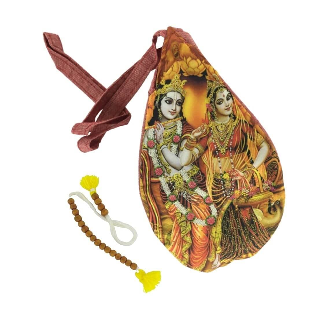 MAYAPURI Cotton Radha Krishna Printed Beads Bag,Chanting Bag,Japa Bag with Sakshi Mala