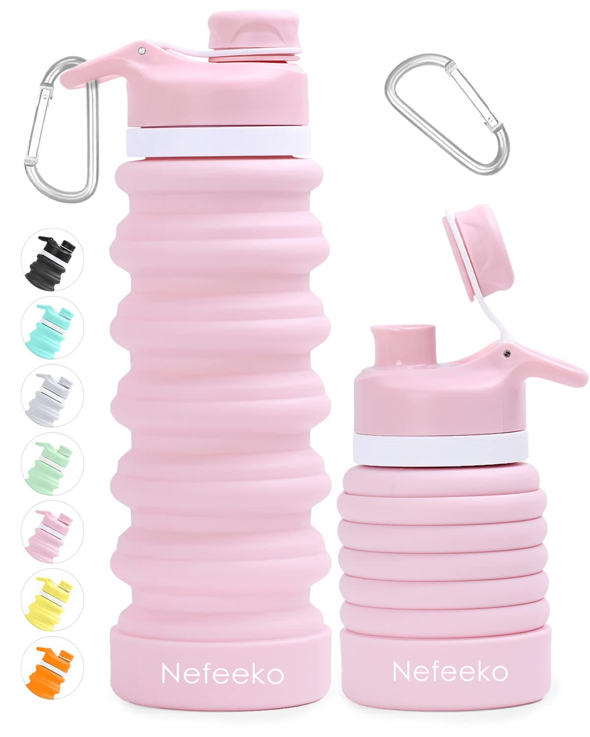 Collapsible Water Bottle, 26oz Silicone Foldable Water Bottles Leakproof BPA Free Travel Water Bottles with Carabiner, Portable Sport Water Bottles for Camping,Hiking Outdoor Indoor Sport