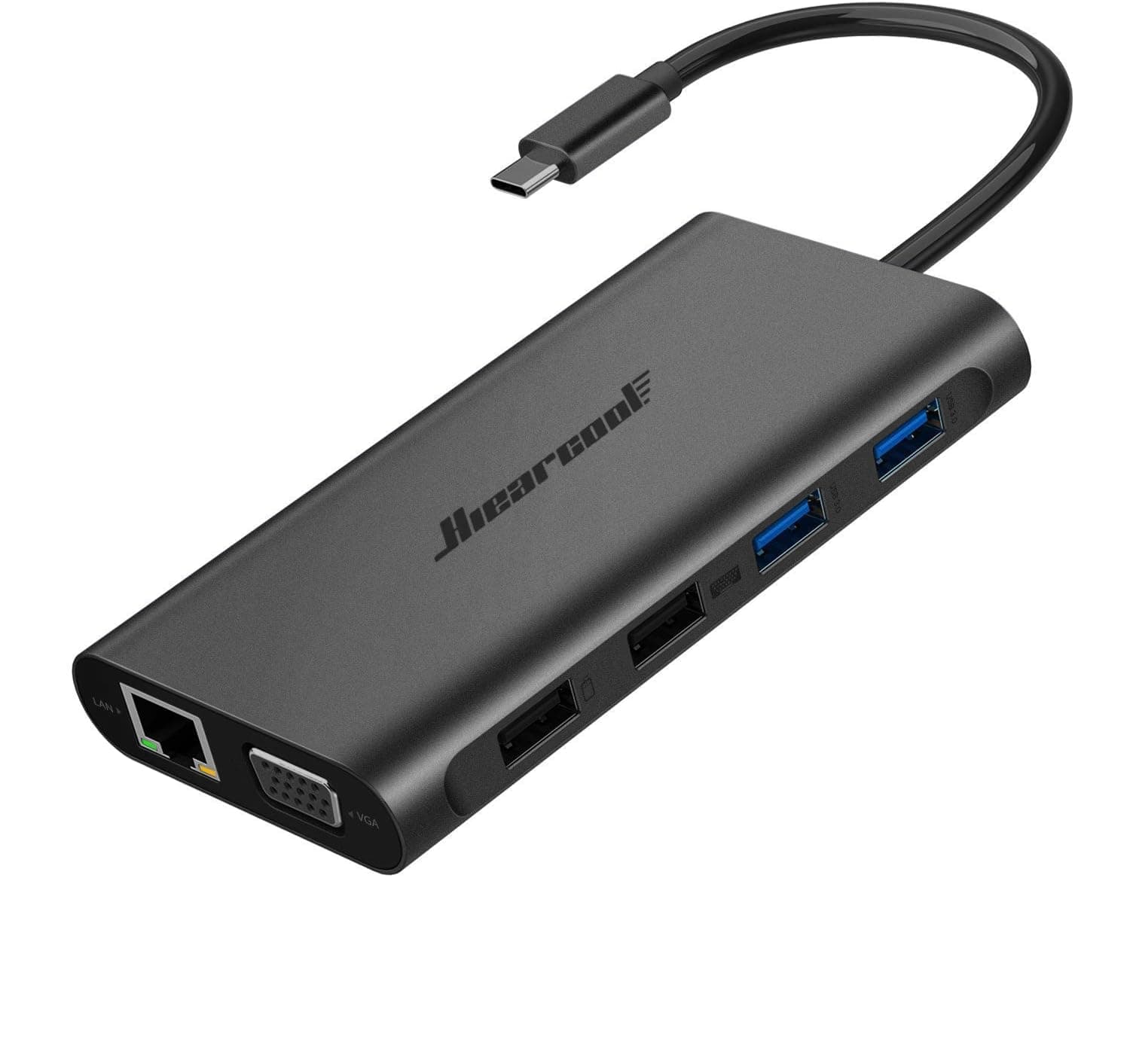 Hiearcool USB C Hub, USB C Ethernet Adapter, 8in1 USB C Docking Station with 4K 60Hz HDMI 1Gbps Ethernet 100W PD Multi-Port Dongle Compatible for MacBook M1 Thunderbolt 3 4 USB C Laptops-Dark Black