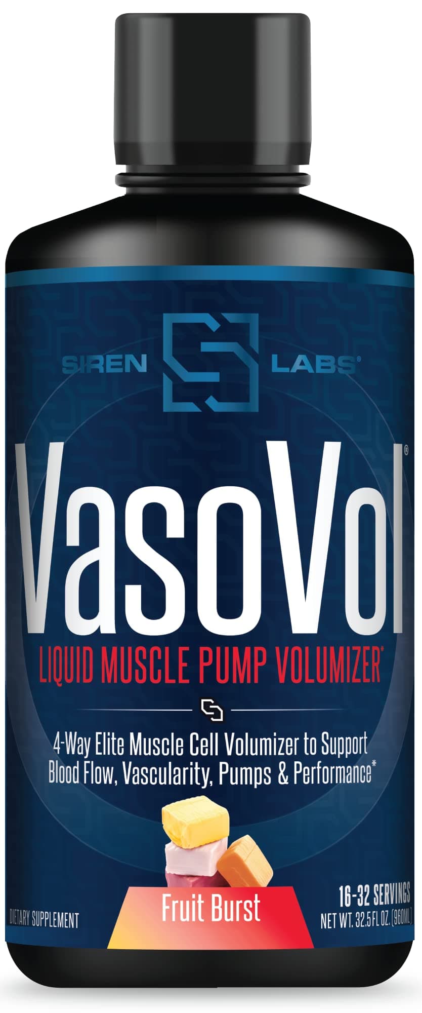 Vaso-VOL Liquid Muscle Pump Volumizer with Agmatine Sulfate - Pre Workout for Men to Take Your Workouts to The Next Level with Vascularity and Performance (Fruit Burst)