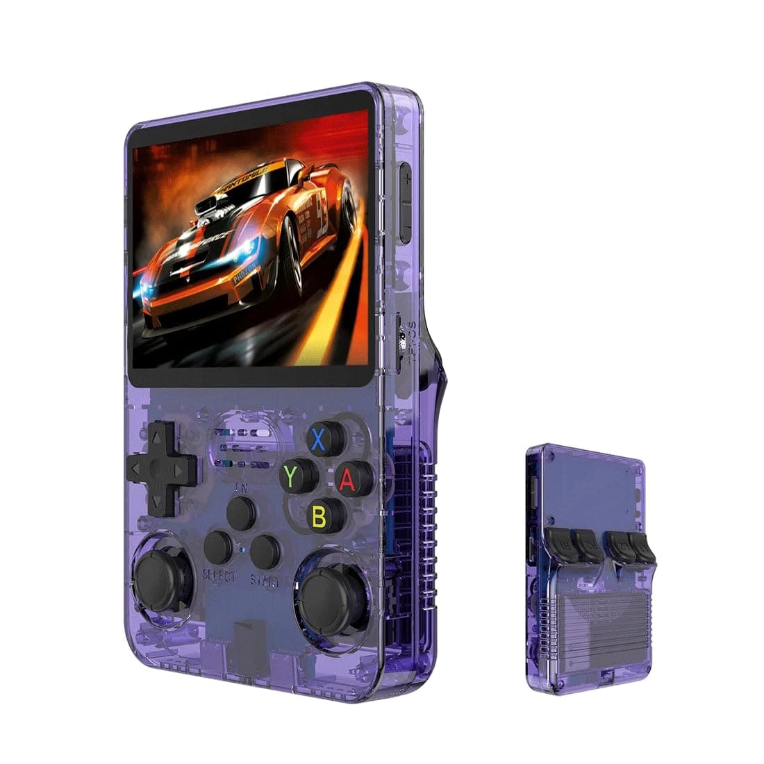 R36S Retro Handheld Game Console with 128G Built-in 20000+ Classic Games, Open Source Linux System 3.5 Inch IPS Screen Portable Pocket Video Player, Translucent Purple