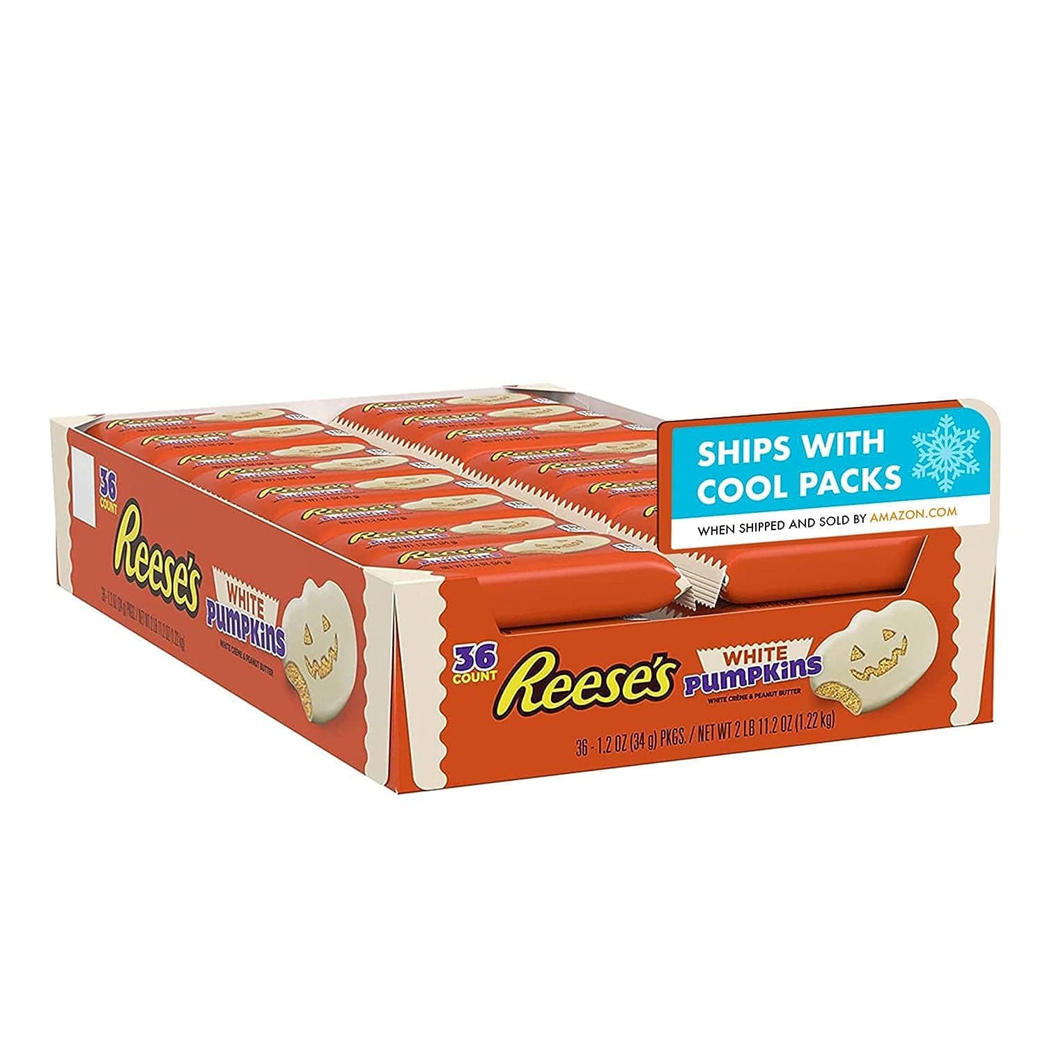 REESESChocolate White Chocolate Peanut Butter Pumpkins, Halloween Candy Packs, 1.2 oz (36 count)