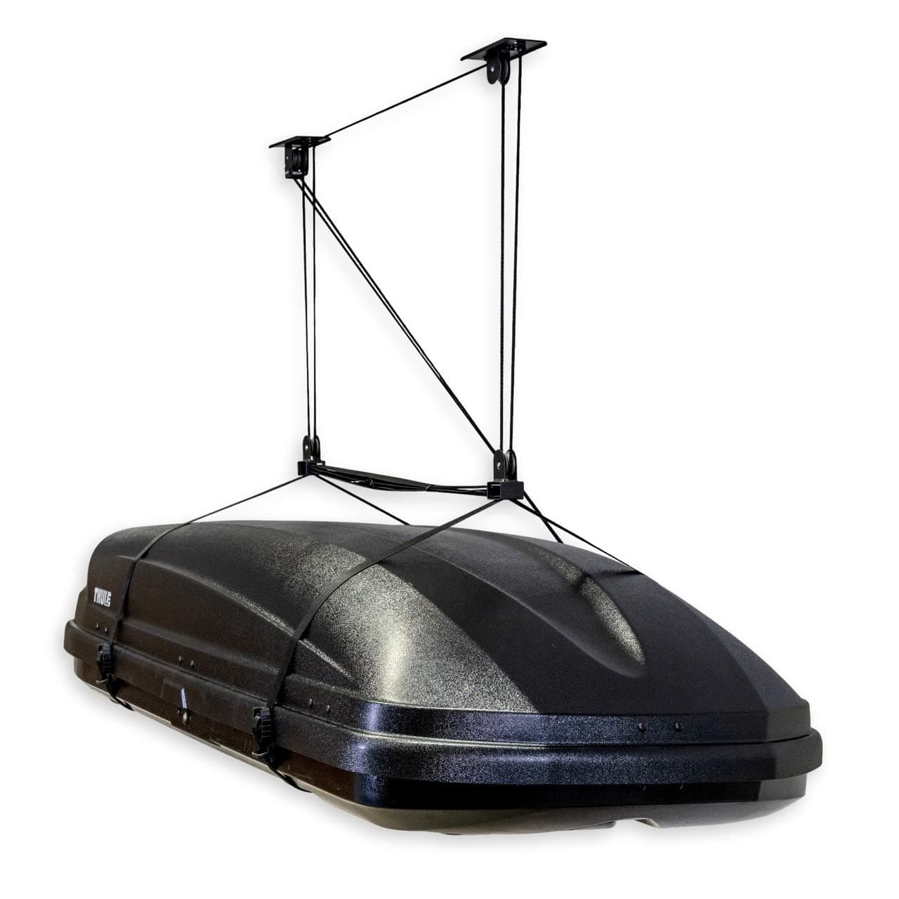 StoreYourBoard Cargo Box Pulley System – Heavy-Duty Garage Hoist Lift for Rooftop Carriers – Garage Storage & Garage Organization Ceiling Hoist with Pulley – Holds 150 lbs - Fits 8–10 ft Ceilings