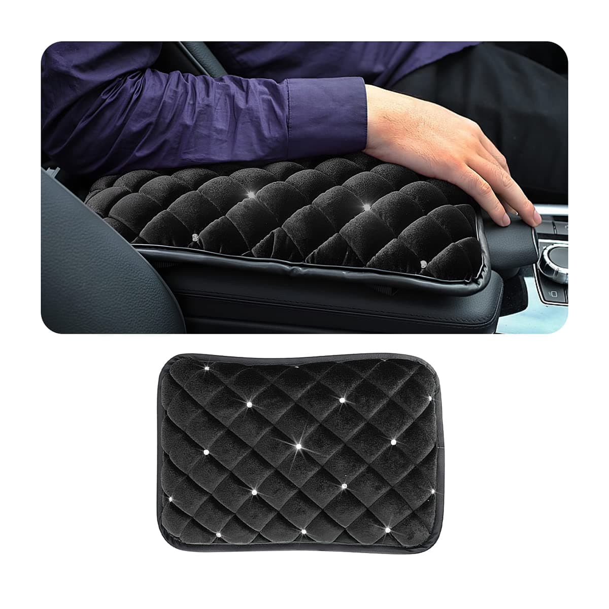 AUCELI Fluffy Car Armrest Cover, Bling Diamond Auto Center Console Pad, Soft Seat Box Protector, Plush Cushion for Arm Rest, Vehicle Interior Protection Accessories, Universal Fit Truck SUV