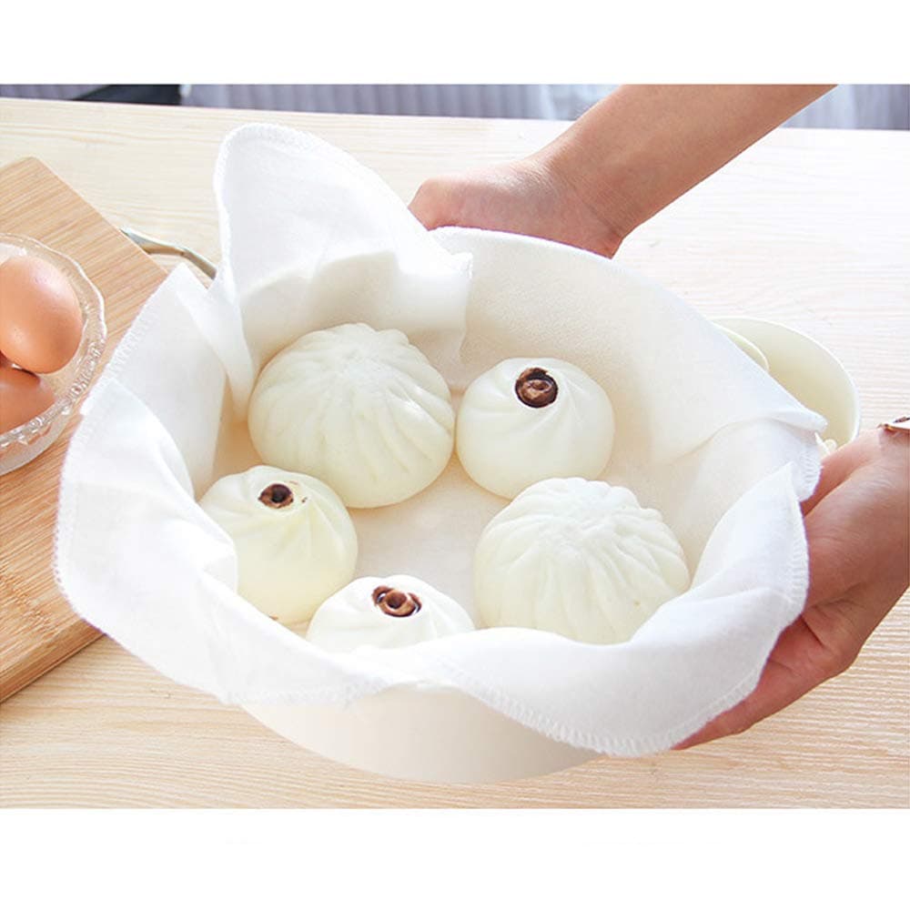 5 Pieces Cotton Steamer Liners 32 CM Breathable Steamer Mesh Mat Square Non Stick Pad Air Fryer Liner Steaming Dumplings/Bread/Buns/Rice Supply, Food Filter Cloth, 12.5 Inch, White