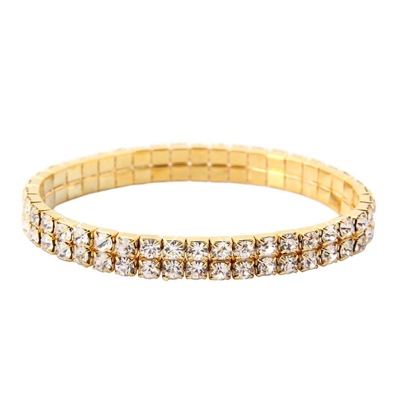 Double Tier Swarovski Element Stretch Crystal Bracelet in Gold Tone