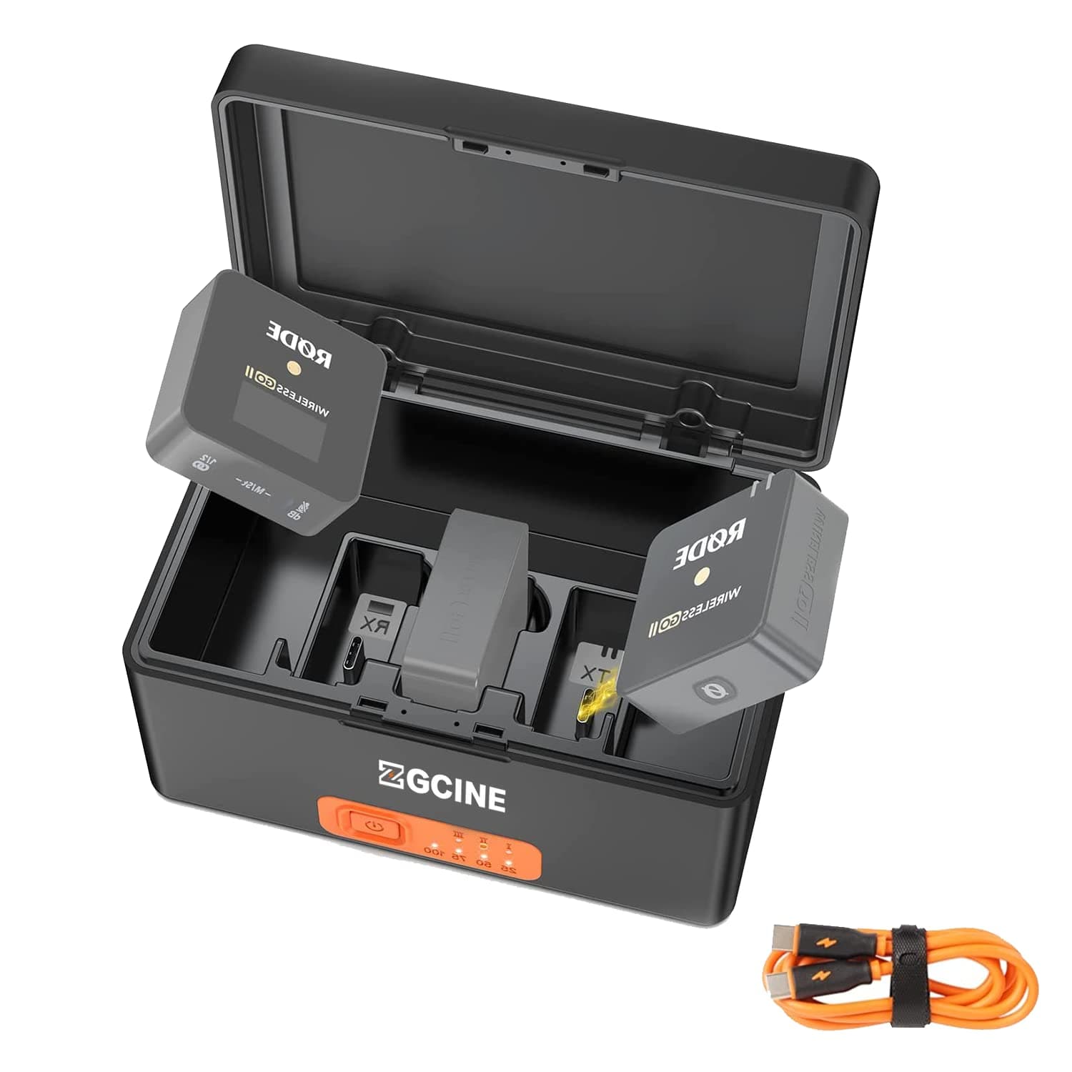 ZGCINE Wireless Charging Case Compatible with Rode Wireless ME/Rode Wireless GO 2/Rode Wireless Go Built-in 3400mAh Battery with 3-Channel PD Fast Charging Port