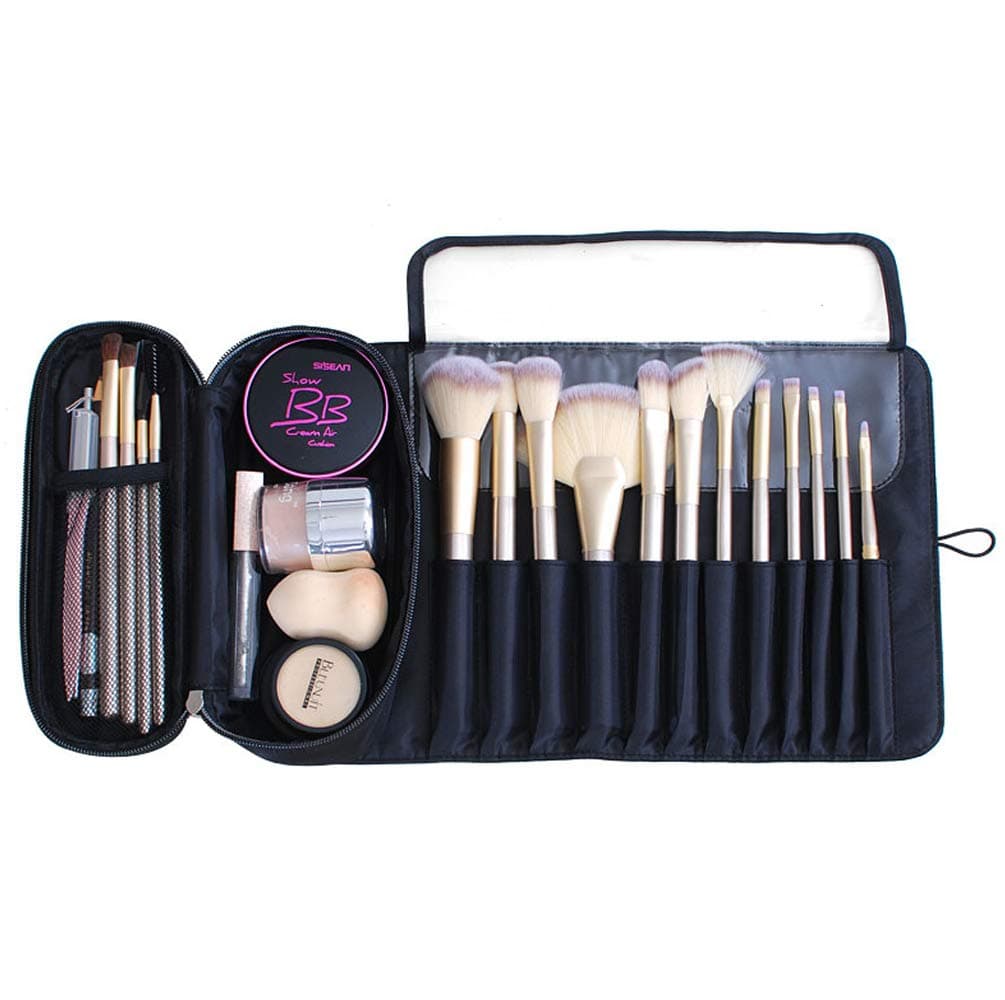 Multifunctional Makeup Brush Storage Bag - Cosmetic Bag with 12 Pockets Brush Holder Cosmetics Handbag Travel Organizer