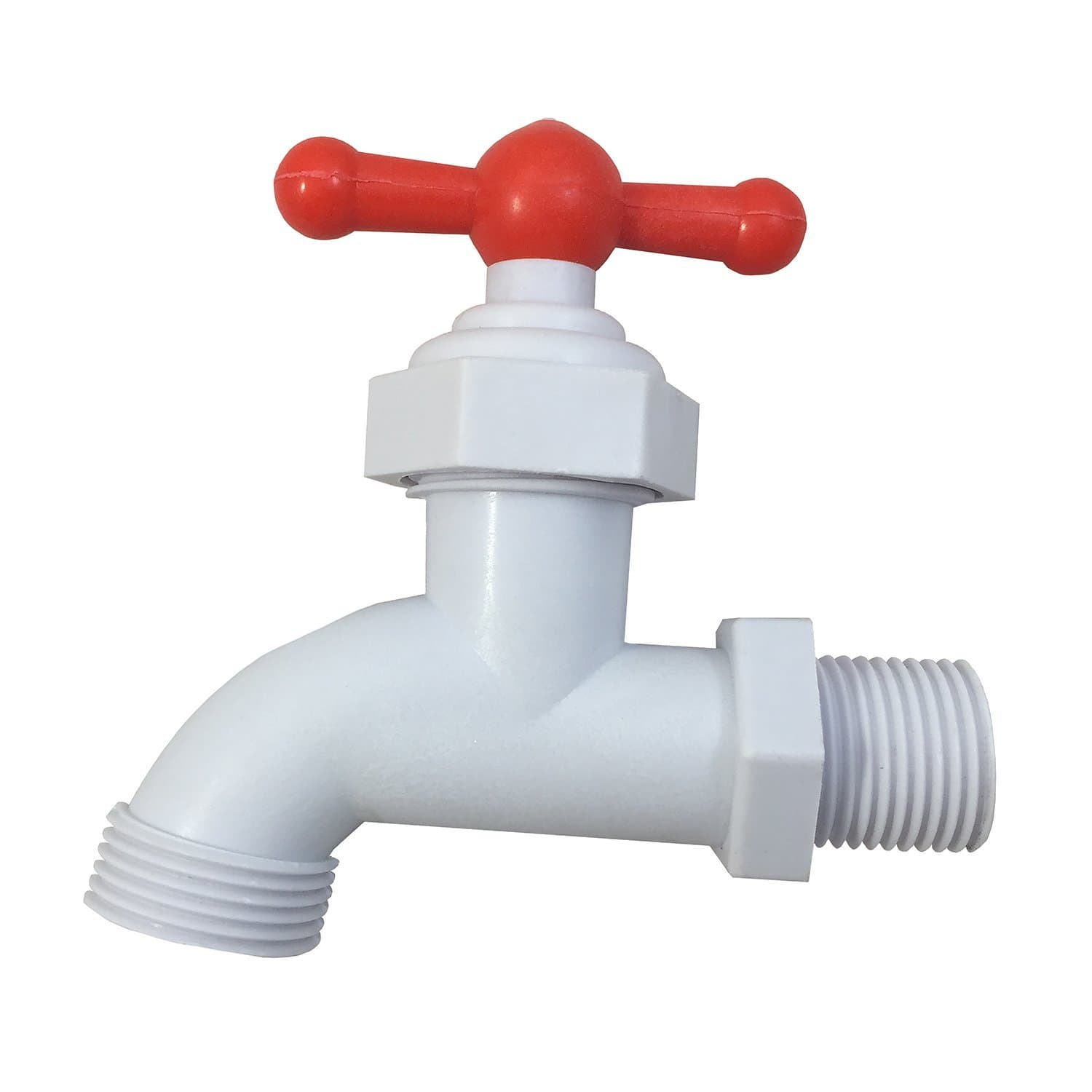 MADOL 1/2" NPT Inlet PP Plastic Hose Bibb Valve White with Red Handle Spigot, 3/4" Water Hose Outlet [79-114] -Llave de Manguera de Plastico 1/2"