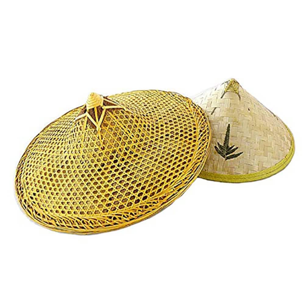 SUNNYHILLPack of 2 Chinese Handmade Natural Bamboo Fishing Braid Hats Clear Oil and Green Leaf Hat