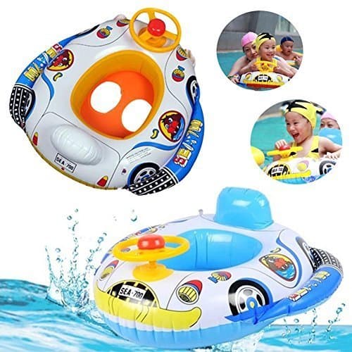 LYhopes Pool Ring Inflatable Child laps Swim Seat Float Boat Baby Swim Water Sport Baby Car Shape Aid Trainer with Wheel Horn-for 0-3 Years Old