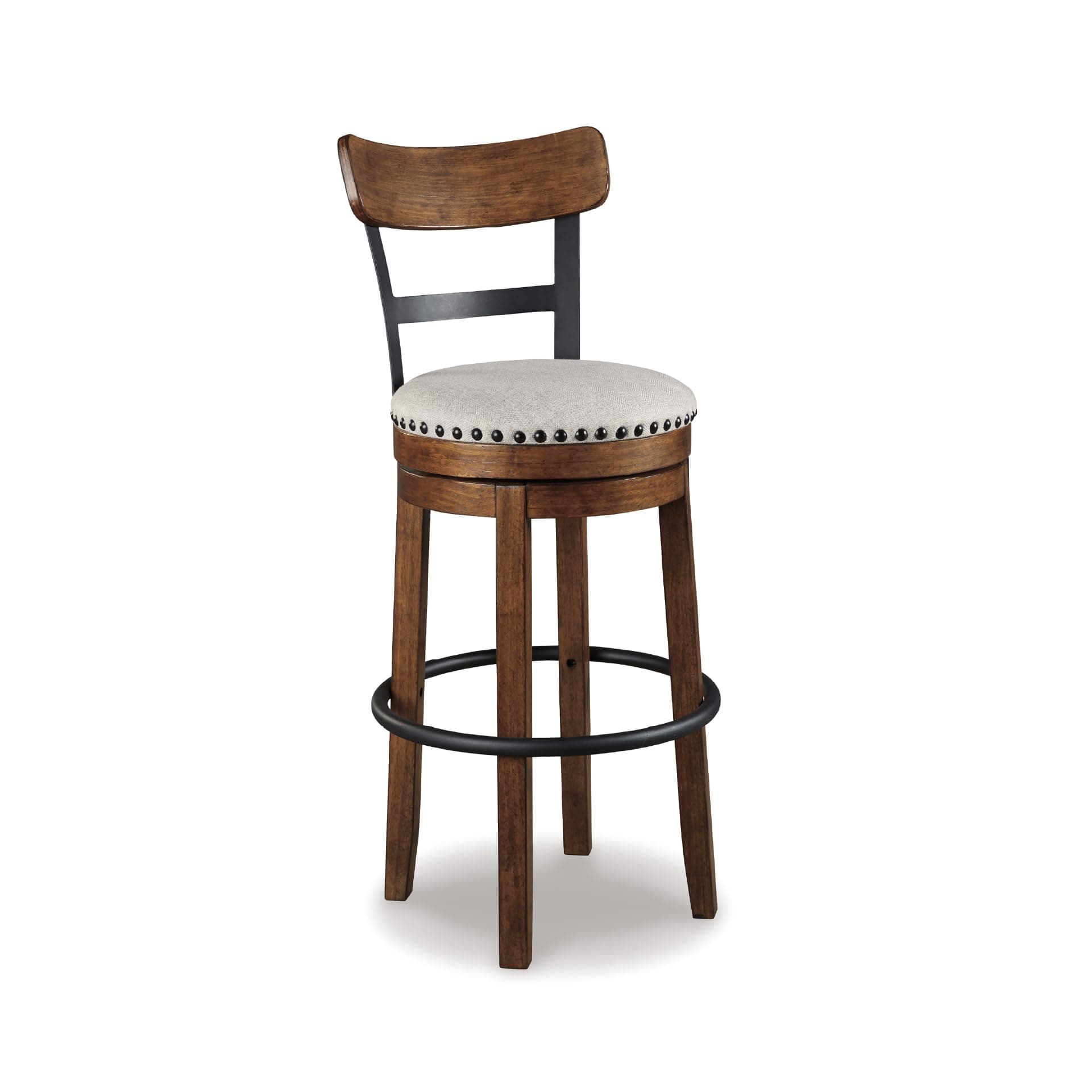 Signature Design by Ashley Valebeck Bar Stool, Rustic Industrial Swivel Barstool With Cushioned Upholstery, Wood & Metal Construction, Kitchen Island Seating, Counter Height, Black