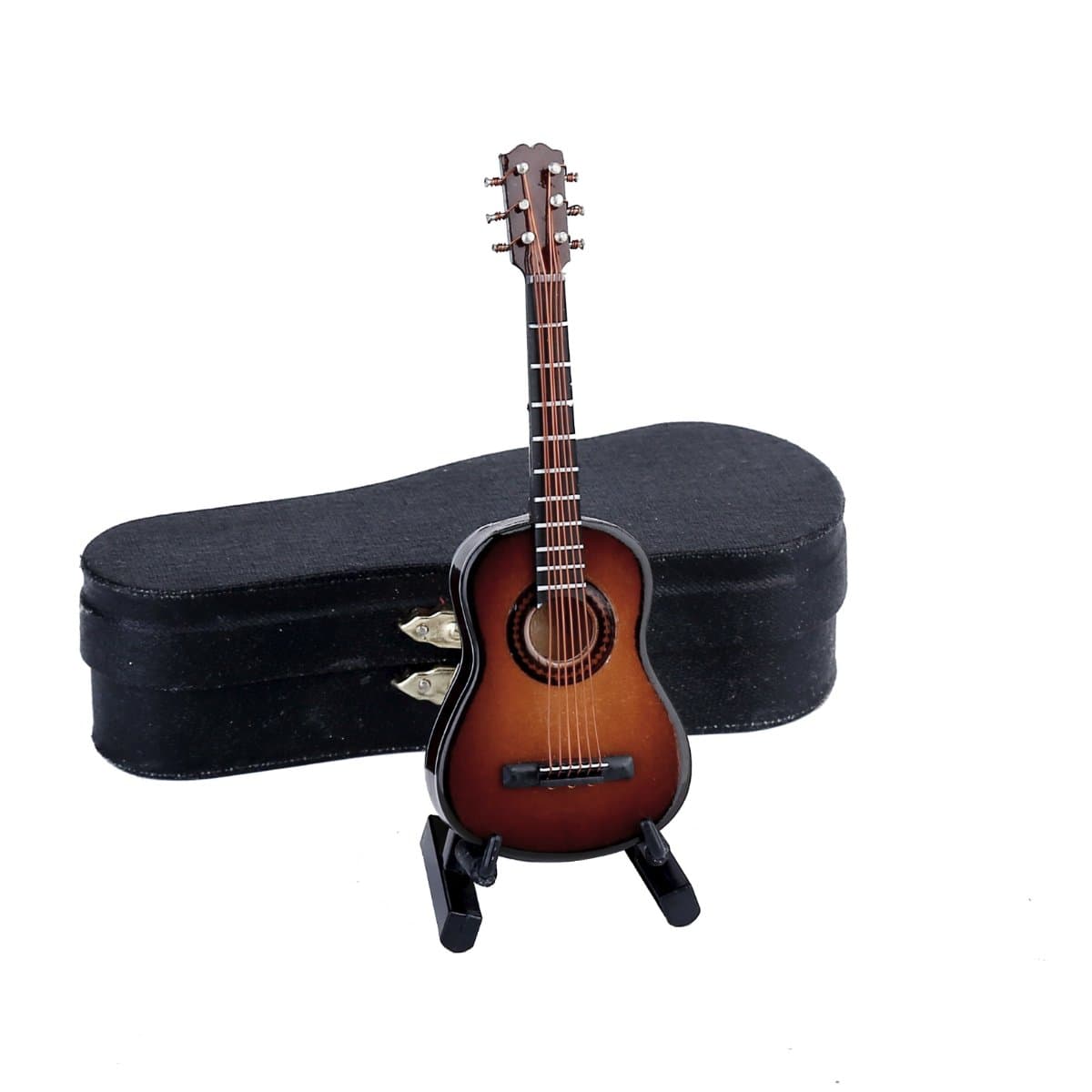 Dselvgvu Wooden Miniature Guitar with Stand and Case Mini Musical Instrument Classic Guitar Replica Collectible Figurines Model Home Decoration Display Ornament (Brown, 3.93"x1.42"x0.56")