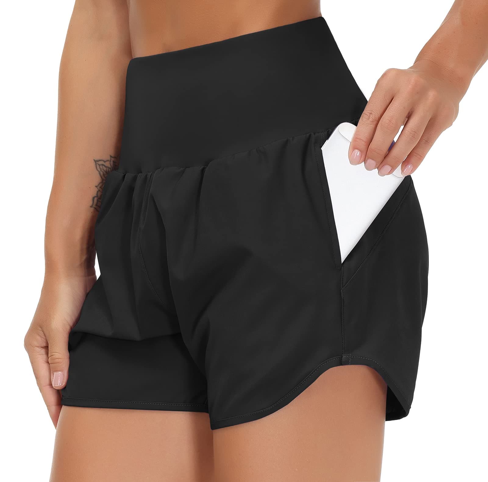 THE GYM PEOPLEWomen’s High Waist Running Shorts with Liner Athletic Hiking Workout Shorts Zip Pockets