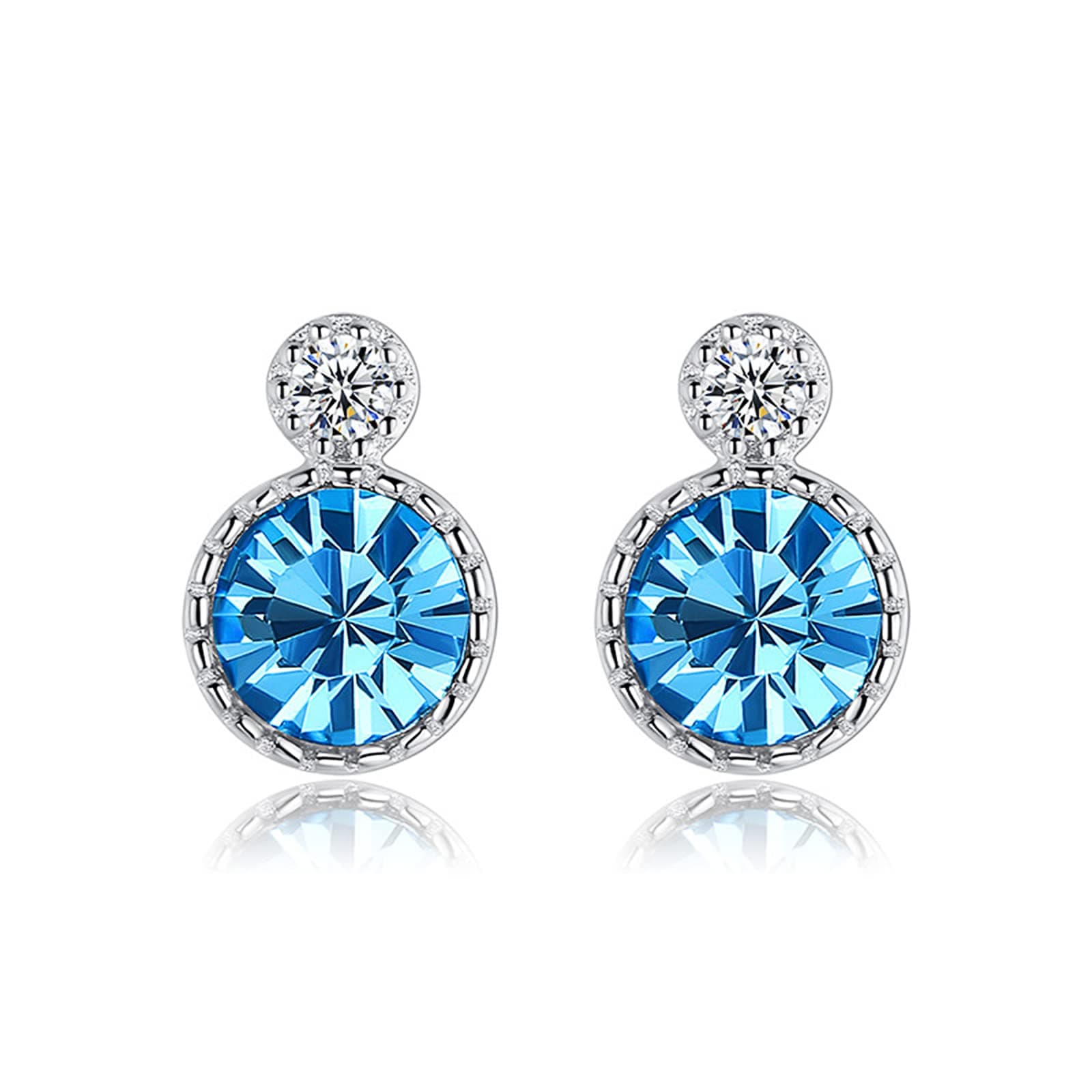 Ocean Heart S925 Sterling Silver Stud Earrings Women's High-end Blue Crystal Fashion Earrings Earrings