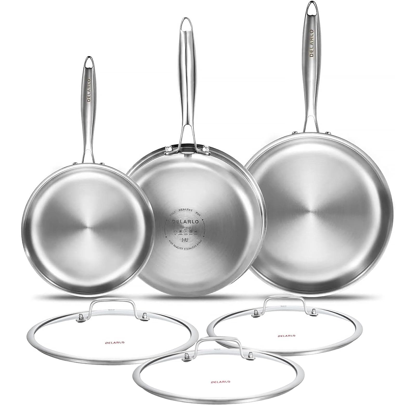 Tri-ply Stainless Steel Frying Pan Set 8" 10" 12" With 3 Lid Induction large Skillets Chef's Pan,Pots and Pans Set Kitchen Cookware Set Suitable for All Stove