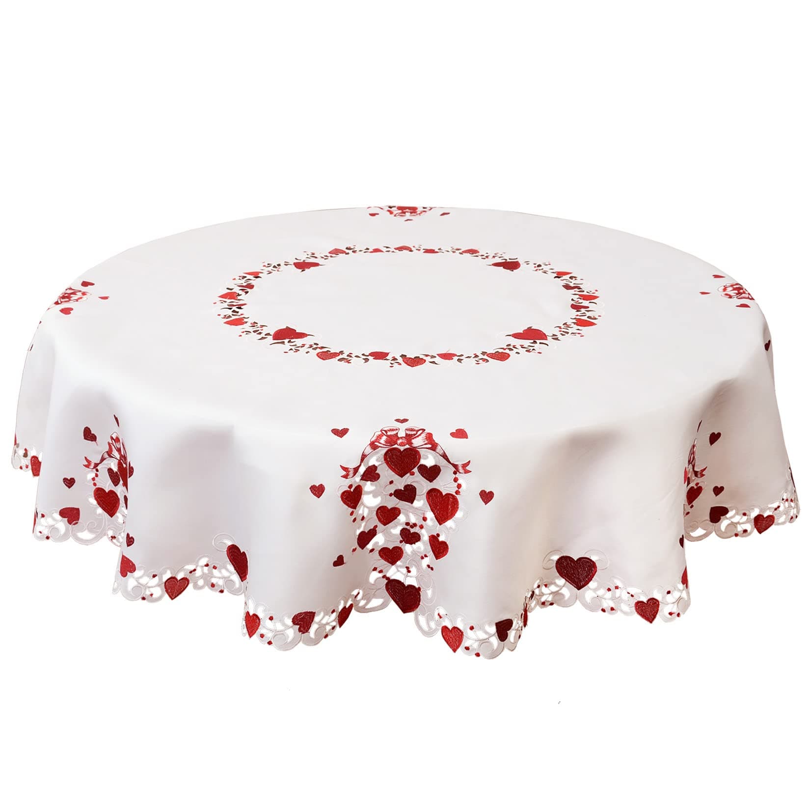 Grelucgo Embroidered Tablecloth for February 14th Valentine's Day (Round 70 inches)