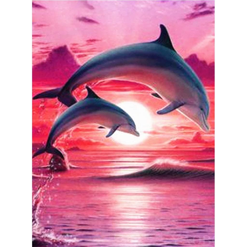 MXJSUA DIY 5D Dolphin Diamond Painting by Number Kits for Adults, Sunset Diamond Art Kits for Kids Animals Full Drill 5D Diamond Painting Rhinestone Arts Craft for Home Wall Art Decor 30x40cm