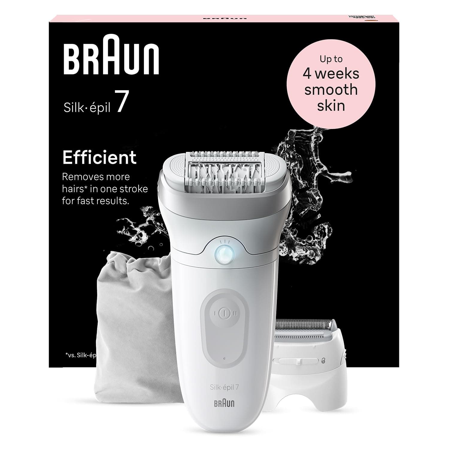 Silk-epil 7 SE7041 Epilator for Women, Cordless Wet & Dry Epilation, Braun Epilator for Long Lasting Hair Removal, Smooth Skin with Sensosmart Technology, Waterproof, Less Pain
