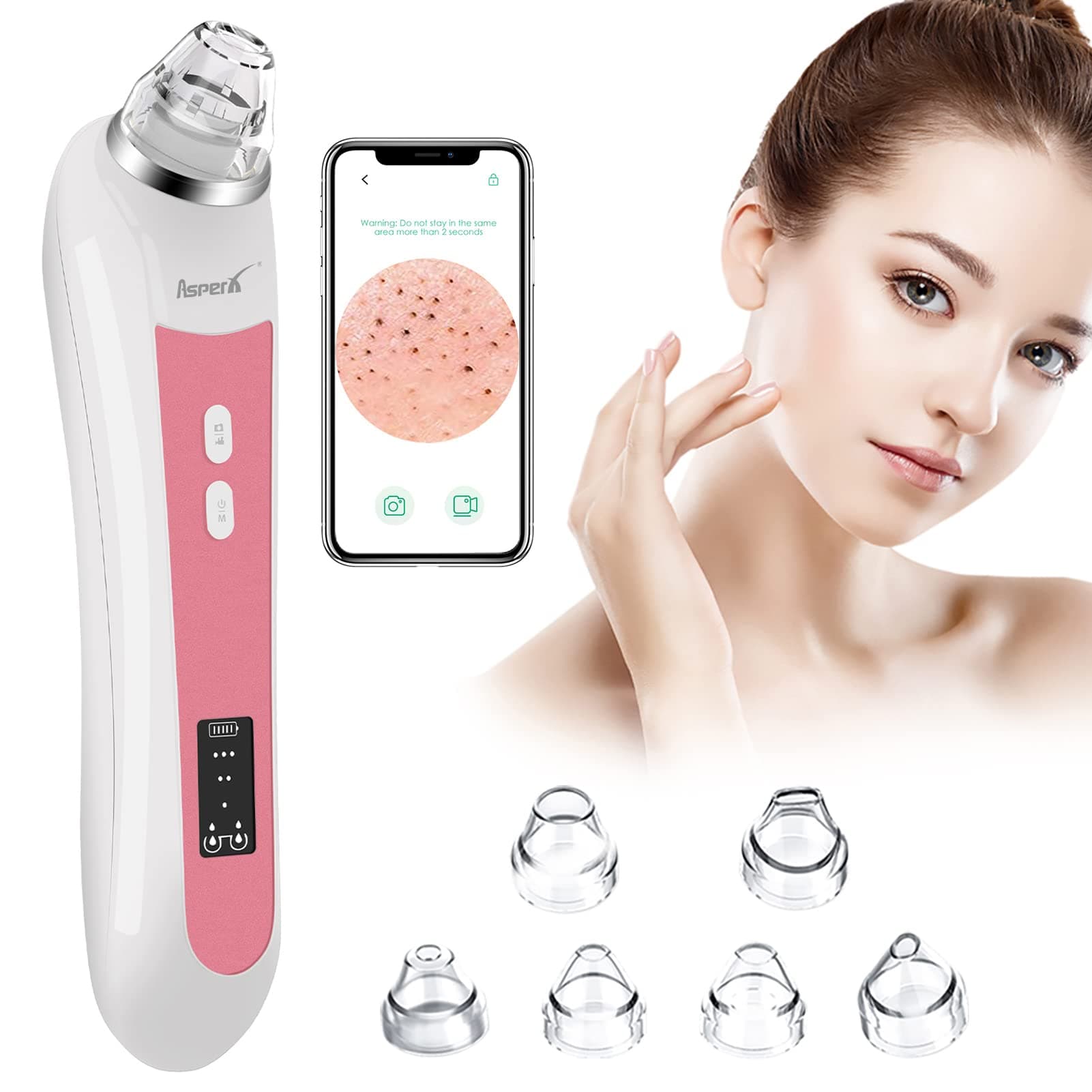 AsperX 5.0 Megapixels Visible Facial Pore Vacuum,20X Microscope Rechargeable Blackhead Remover with 6 Replaceable Tips (Upgraded)