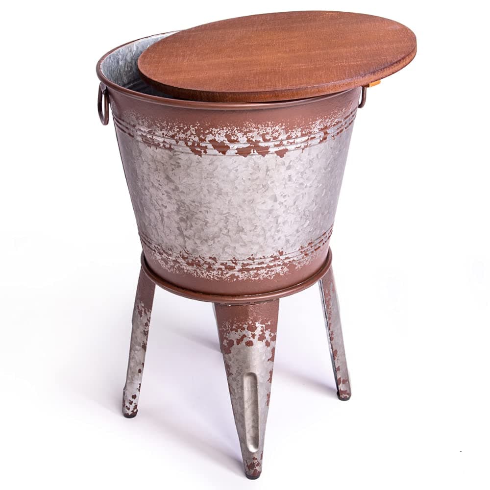 Hallops Farmhouse Accent Size Table | Galvanized Rustic Coffee Table | Metal Storage Ottoman Wood Cover | Farmhouse Decor Storage Box (Set of 1, Distressed Rustic)