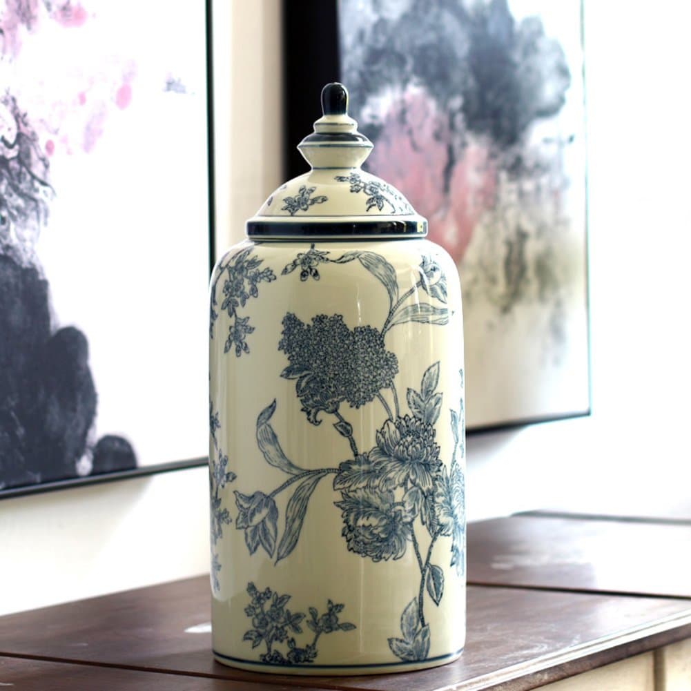 XINYOUER Classic blue and white floral porcelain vase,Chinese style living room retro ornaments Height-16-A