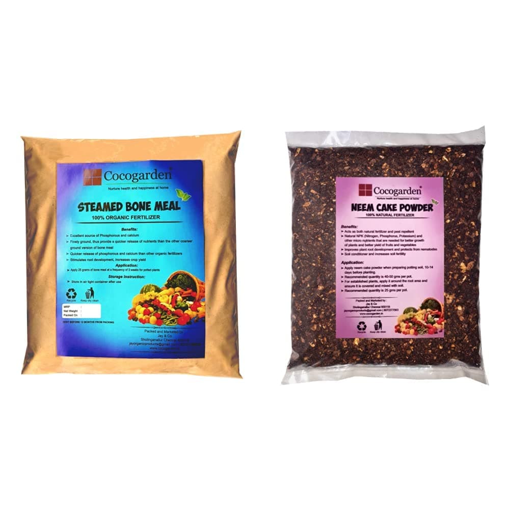 Steamed Bone Meal- Organic Npk(3-15-0) Fertilizer - 900 GMS & Cocogarden Neem Cake Powder Organic Fertilizer and Pest Repellent 900 GMS