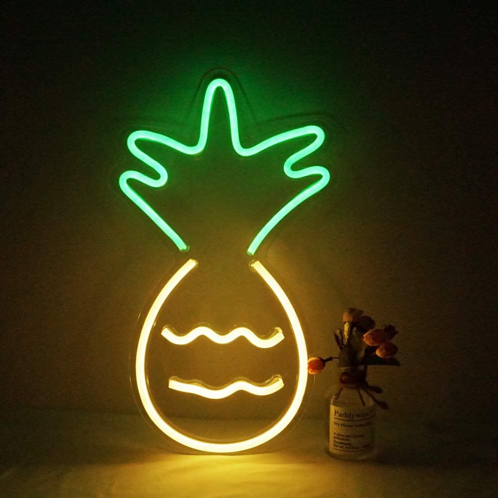 Pineapple Neon Sign, LED Pineapple Neon Light USB Powered Night Light for Kids, Living Room, Office, Bar, Restaurant, Christmas, Festival, Party