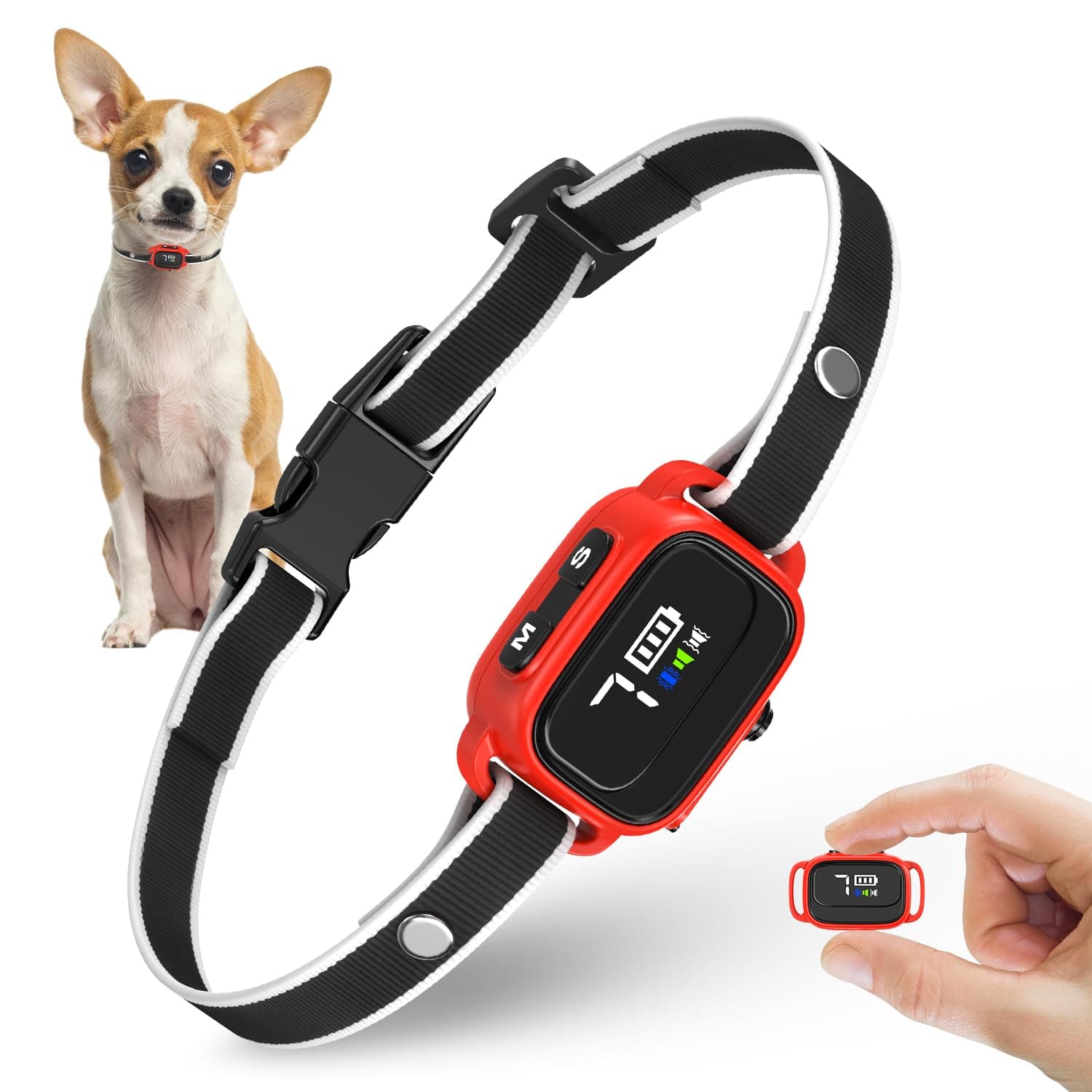 Bark Collar for Small Dogs, No Shock Barking Collar with 1-7 Adjustable Sensitivities, Beep & Vibration Only, Rechargeable Bark Collars, IP67 Waterproof - Effective & Humane, Cherry Red