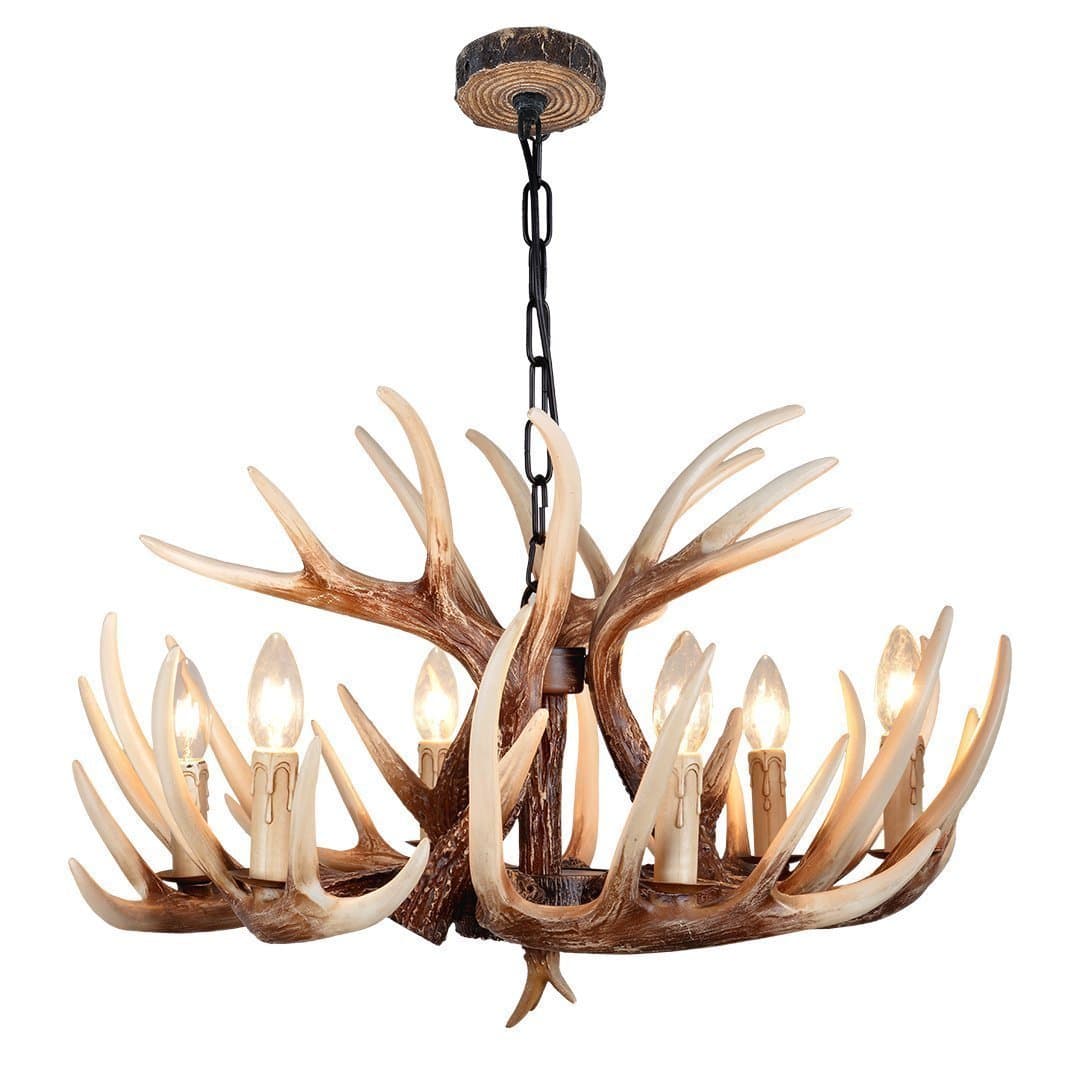 CHIRPSSTAG EFFORTINC Vintage Style Resin Deer Horn Antler Chandeliers,6 Lights(Bulbs Not Included)